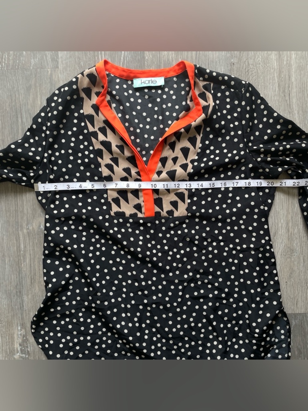Karlie Polka Dot Colorblock Blouse Large Navy Orange Lightweight Statement Top - Picture 5 of 6
